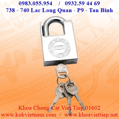 Khóa treo chống cắt Việt Tiệp 602 (HK ) Sản xuất theo thiêu chuẩn: TCVN 5761-1993 Kích thước: 58 - 80 - 95 - 21 - 12 Chất liệu: Inox